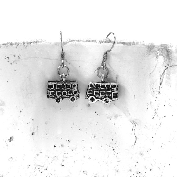 Miniature Bus London England Double Decker Bus Gift Charm Earrings - Picture 2 of 2